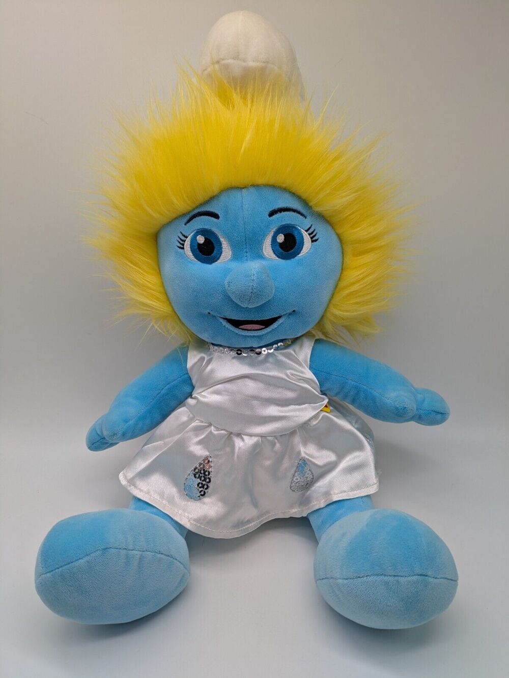 BABW Build A Bear Workshop Smurfette Plush Doll 18” Yellow Hair Satin Dress 2013